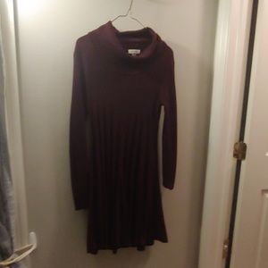 MAROON Turtle Neck Long Sleeve Sweater Dress